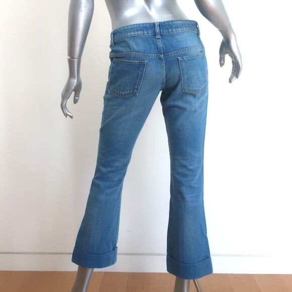 Gucci Cropped Skinny Flare Cuffed Jeans Light Blue Denim Size 40 - Picture 6 of 13